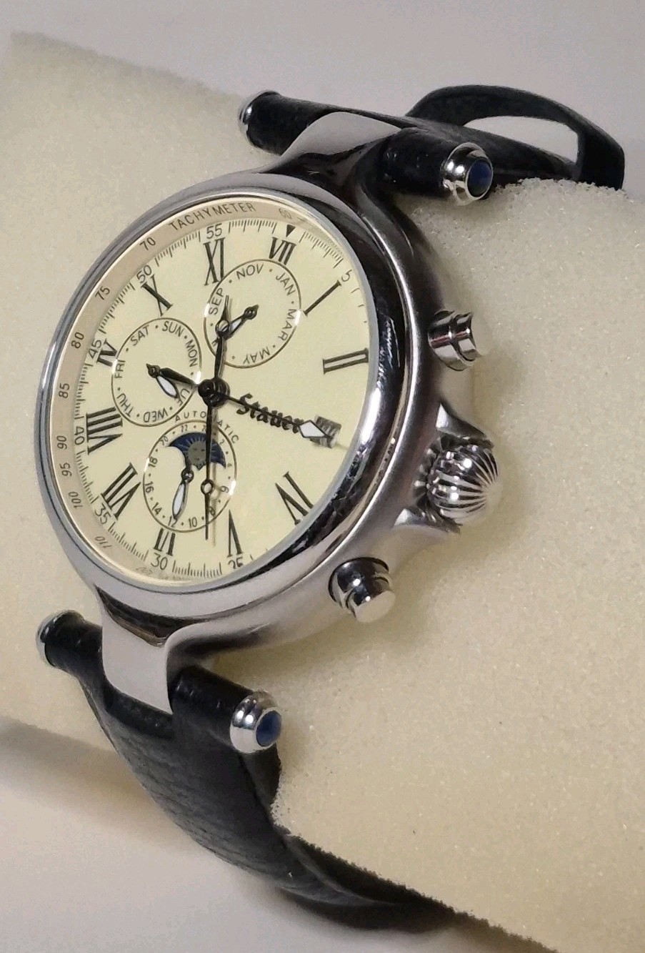 Men’s Stauer Automatic Day/Date/12 – 24 Hour/Day/Night Indicator Gold Tone Watch