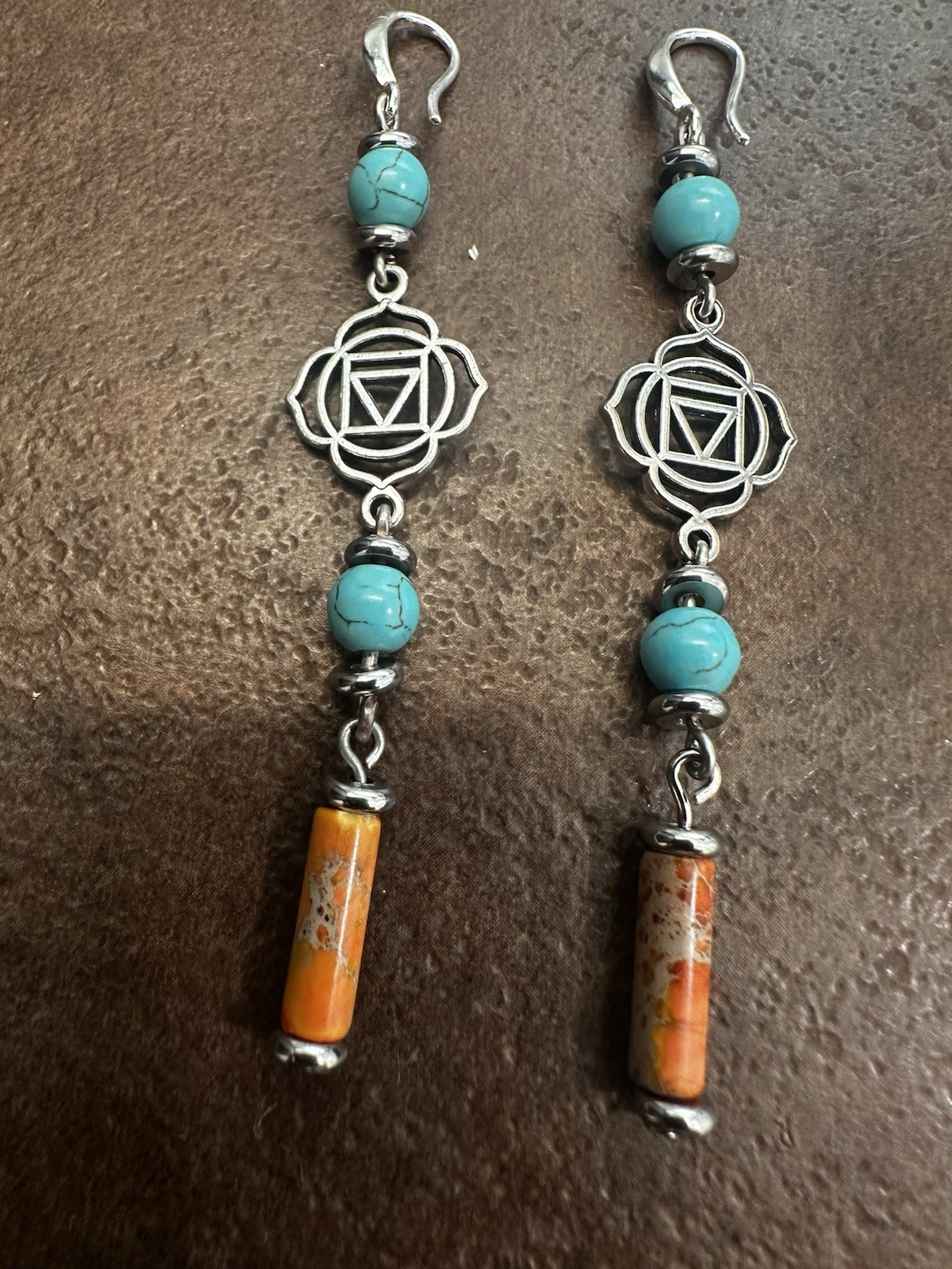 Turquoise Bead Silver Lotus Chakra Dangle Earrings – Women Jewelry