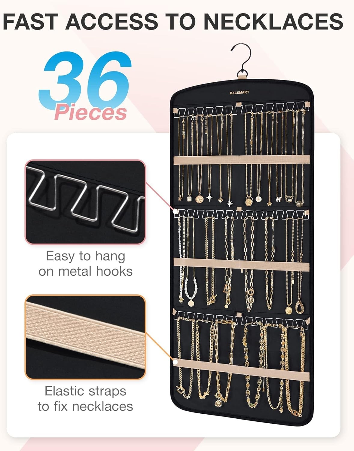 Hanging Jewelry Organizer with 32 Transparent Pockets and 20 Anti-tarnish Bags
