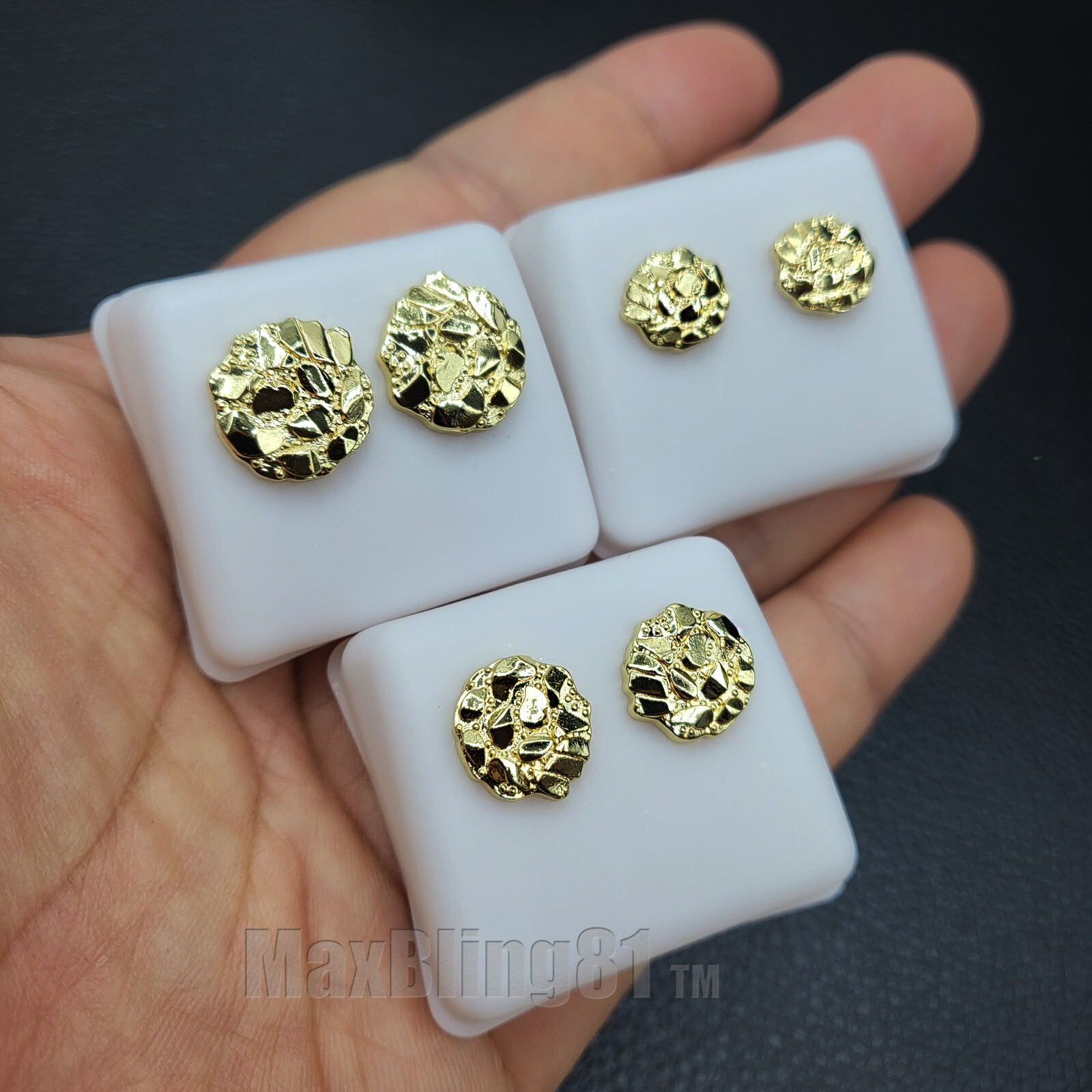Brass 14K Solid Nugget Cookie Earring Earrings Bling Stud Type Fashion Jewelry