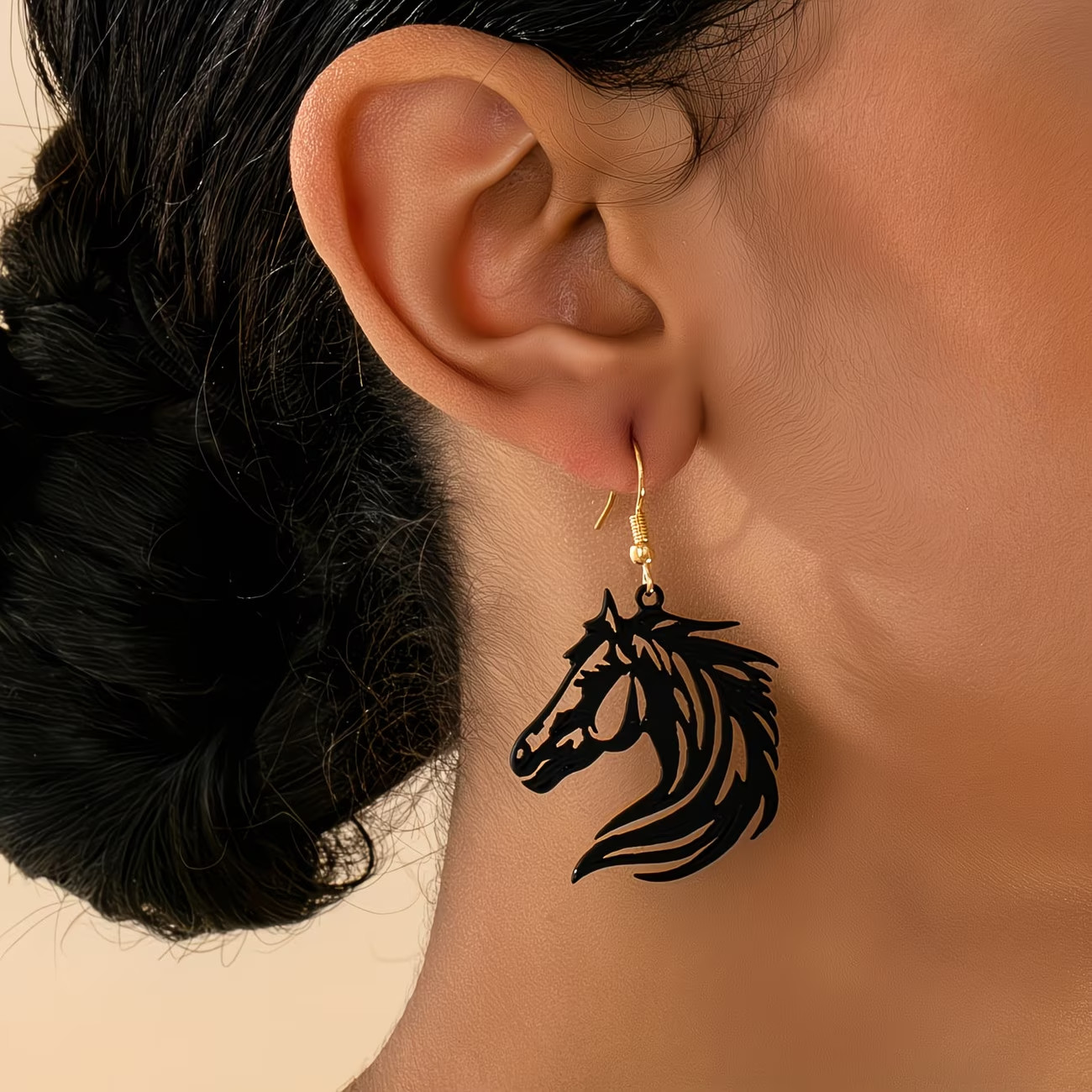 Western Equestrian Bllack Horse Earrings