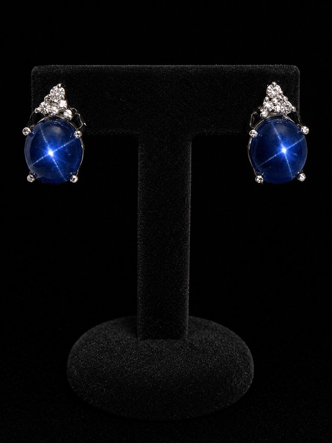 Natural 14K White Gold Blue Star Sapphire & Diamond Stud Earrings 7.18CTTW 4.59g