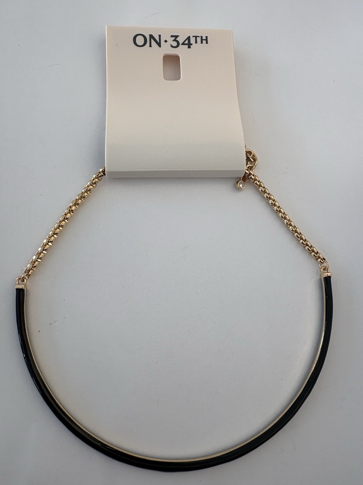 On 34th Gold tone black acrylic curved bar collar necklace Adjustable 16″ + 2″