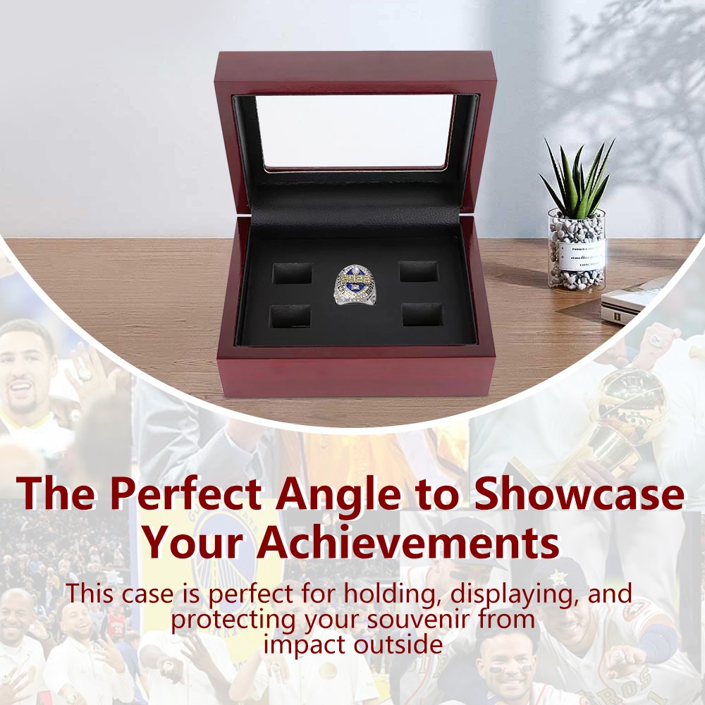 5 Holes Championship Ring Display Case Box Wooden Collection Storage Box Gift US