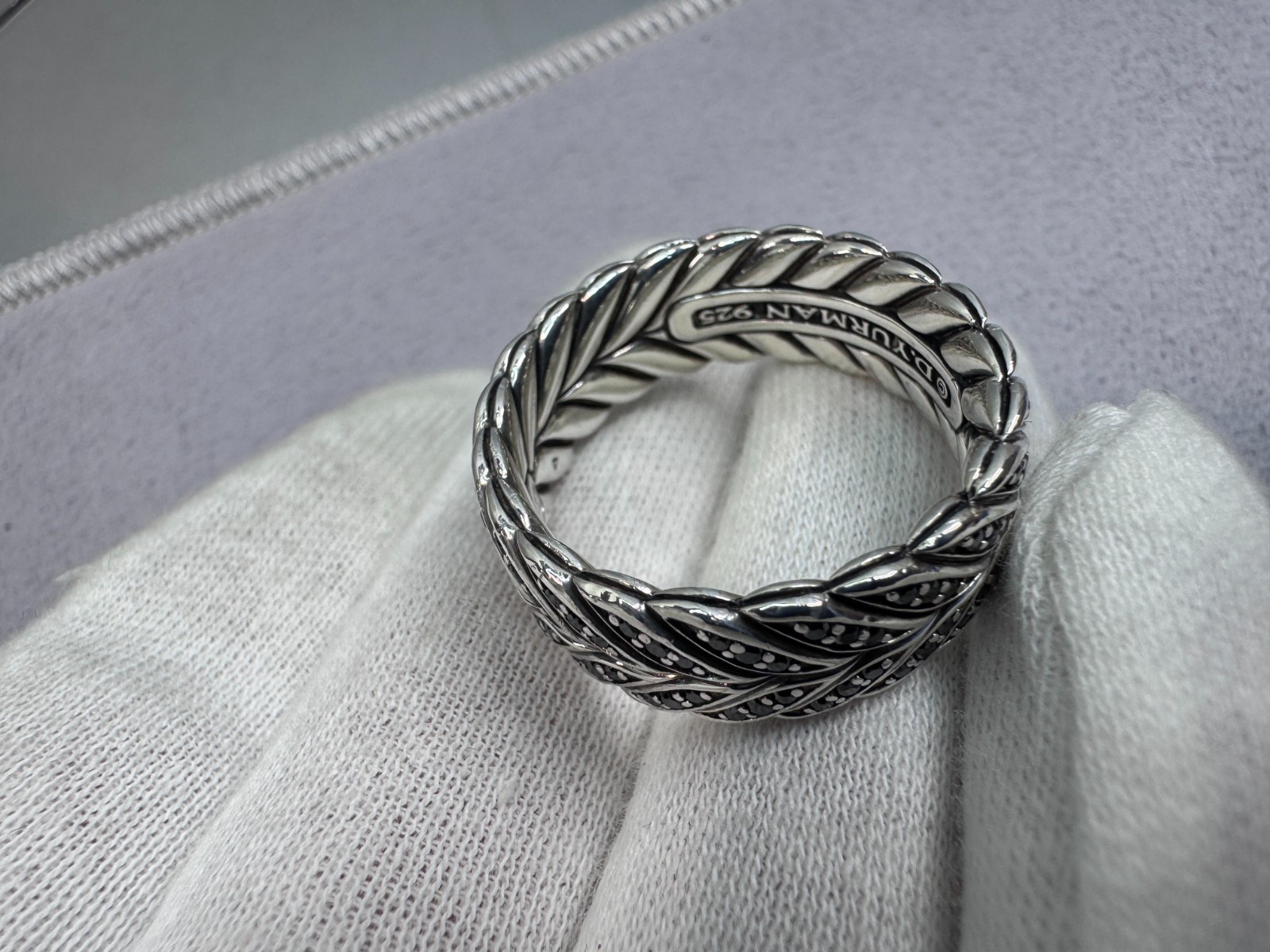 David Yurman Sterling Silver Men’s Diamond Chevron Pave Band Ring 9mm – Size 11
