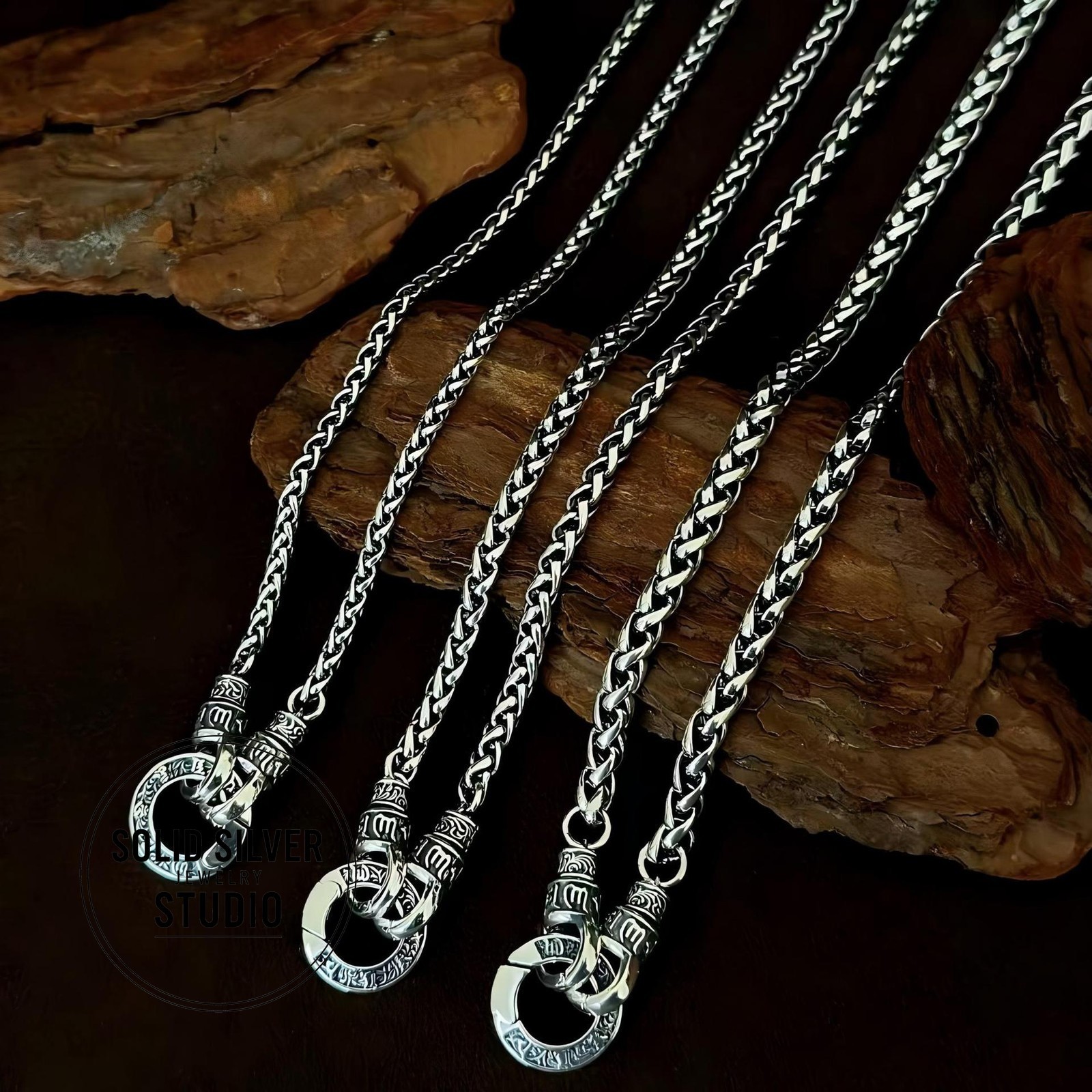 Solid S925 Silver Buddhist Mantra Necklace Spiga/Wheat Chain Pendant Holder Gift