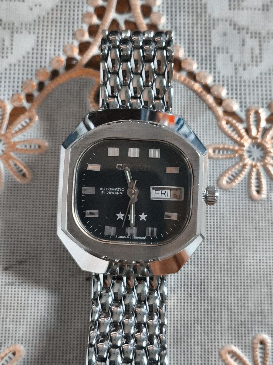 [B1P] Citizen Three Star Black Dial Octagon Vintage Automatic [g3v]