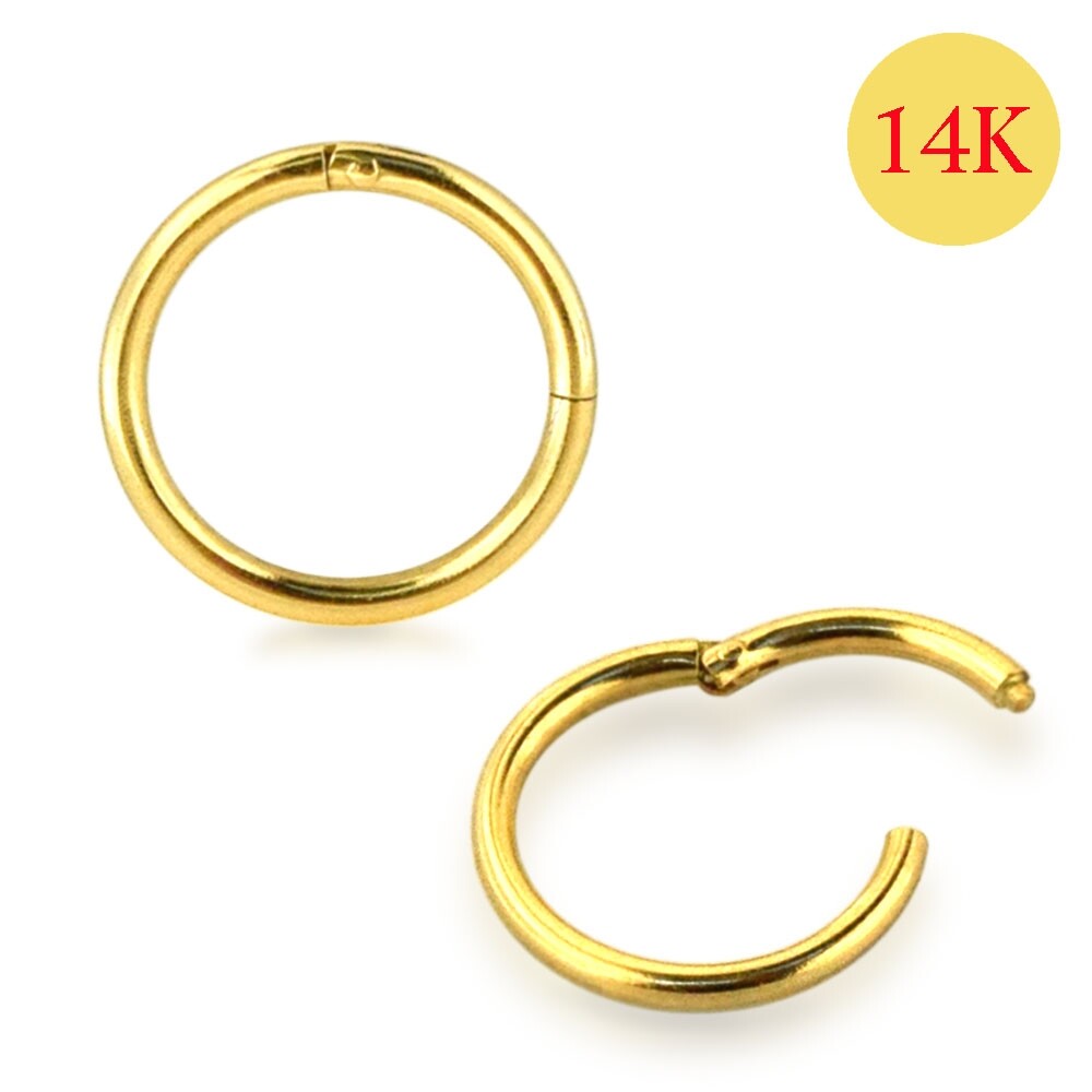 18G Gauge 14K REAL Solid Gold Hinged Segment Septum Ear Hoop Nose Ring Earrings