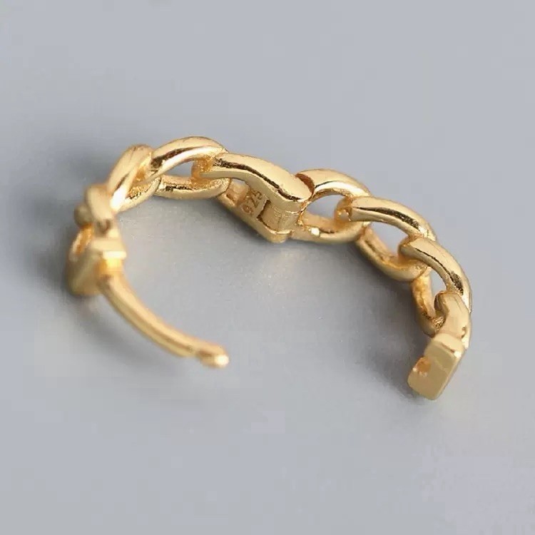 925 Silver Chain Link Huggie Hoop Earrings Vintage Unisex Geometric Earrings A62
