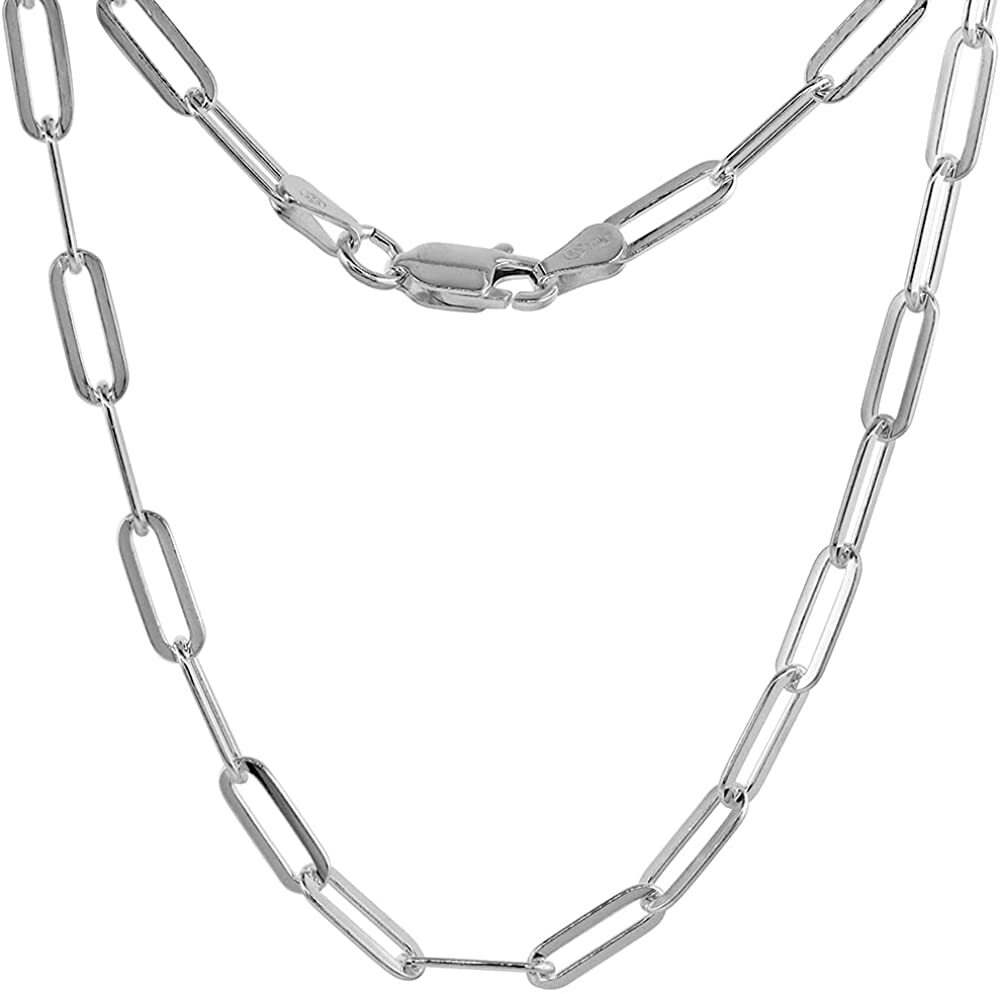 925 Sterling Silver Paperclip Chain Necklace Bracelet Italy 3mm Sizes 7-30 inch