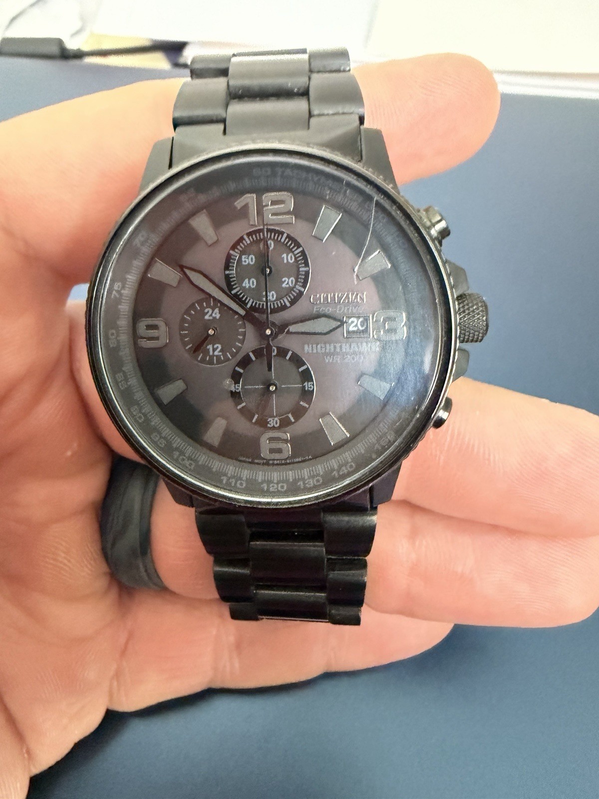 Citizen Eco-Drive Chronograph Black Ion-Plated Men’s Watch WR100 Date Working