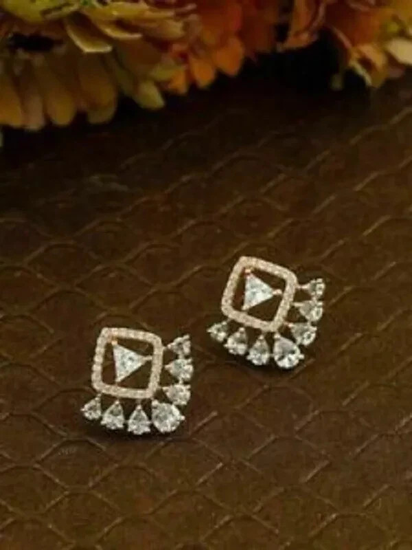 1.50Ct Trillion Lab-Created Push Back Women’s Stud Earrings 14K Rose Gold Finish