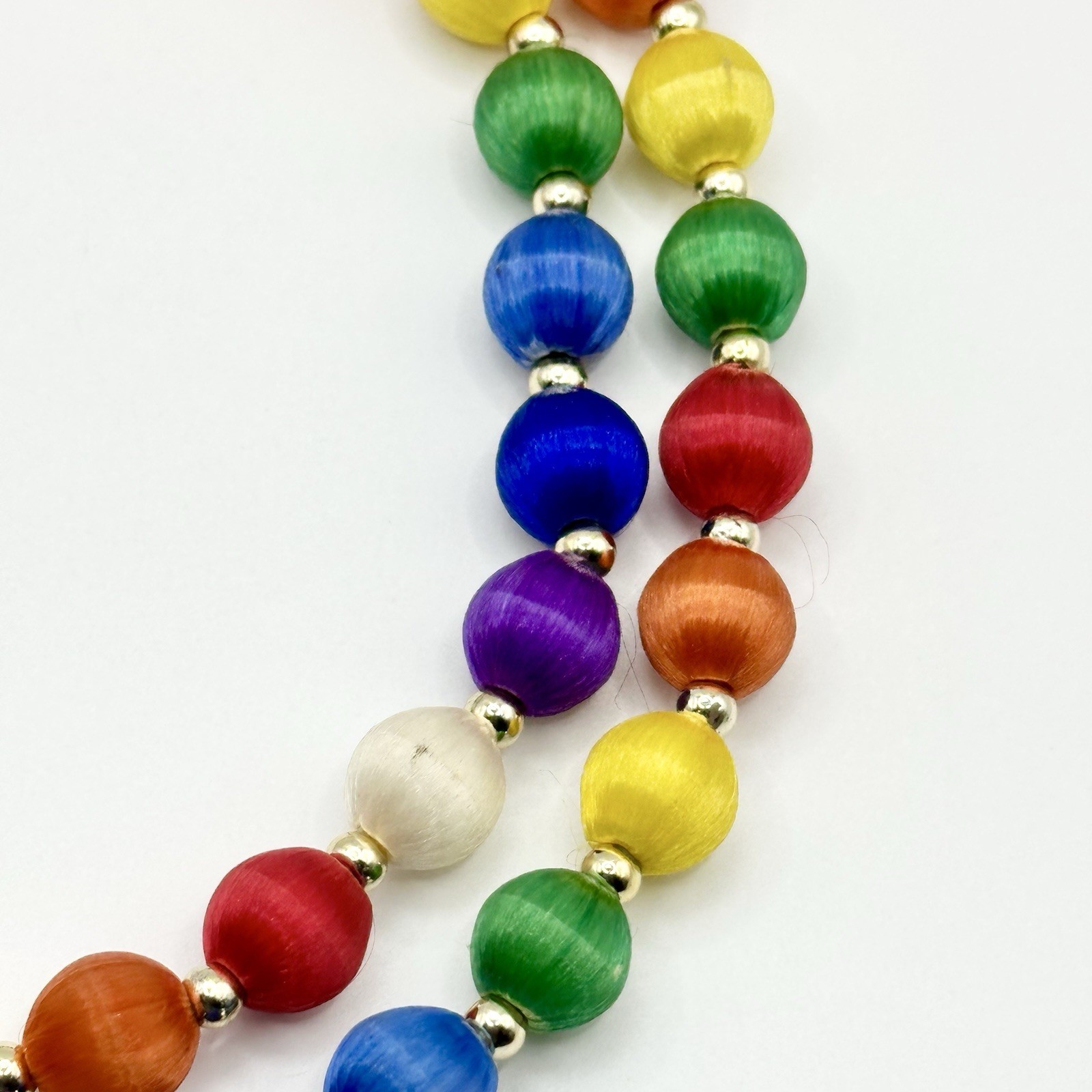 Vintage Multicolor Silk Satin Wrap Bead Necklace Continuous Strand 30”