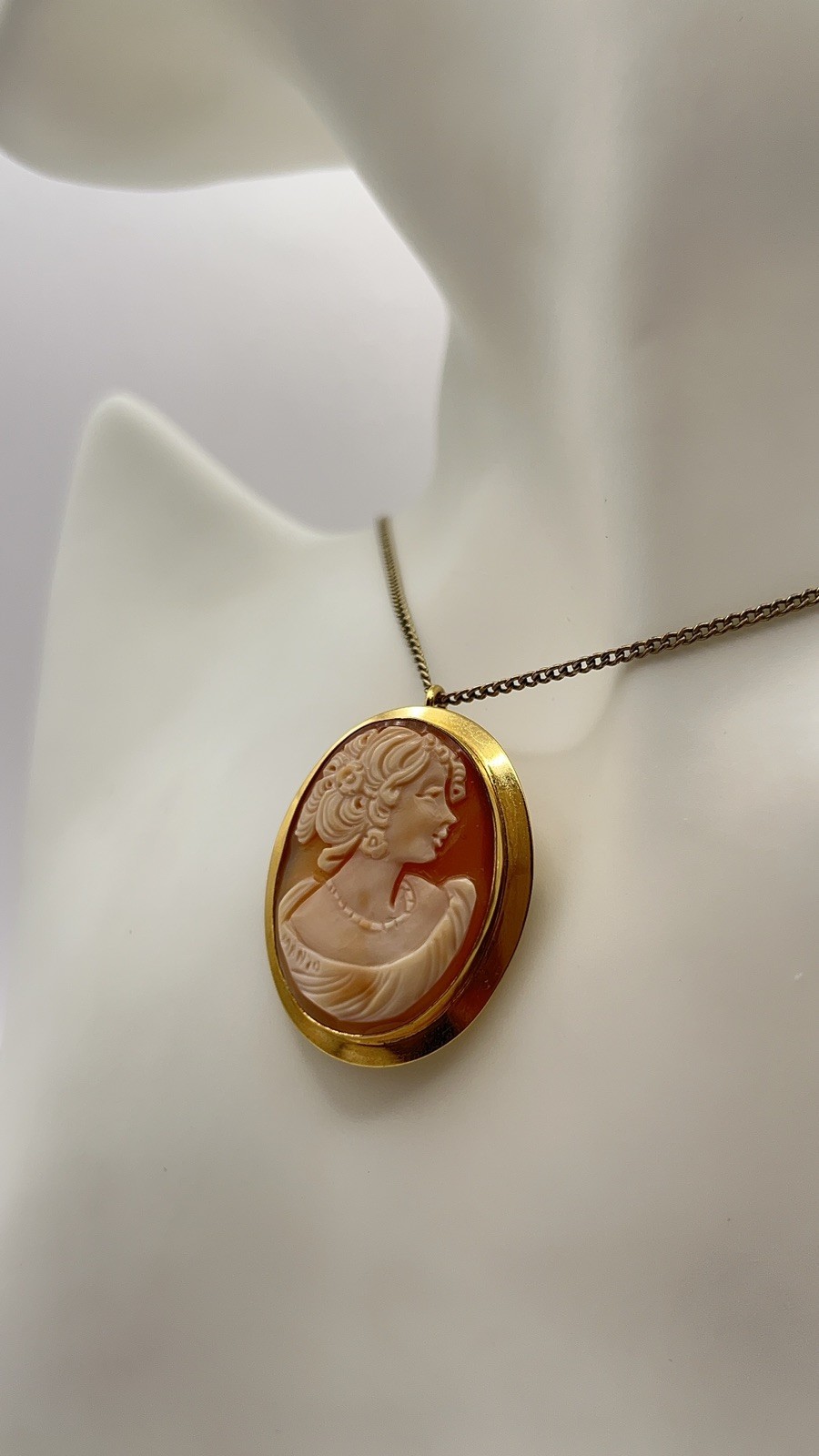 Vintage Oval Shell Cameo Pendant/Brooch, Gold Filled, Signed J.E. Caldwell
