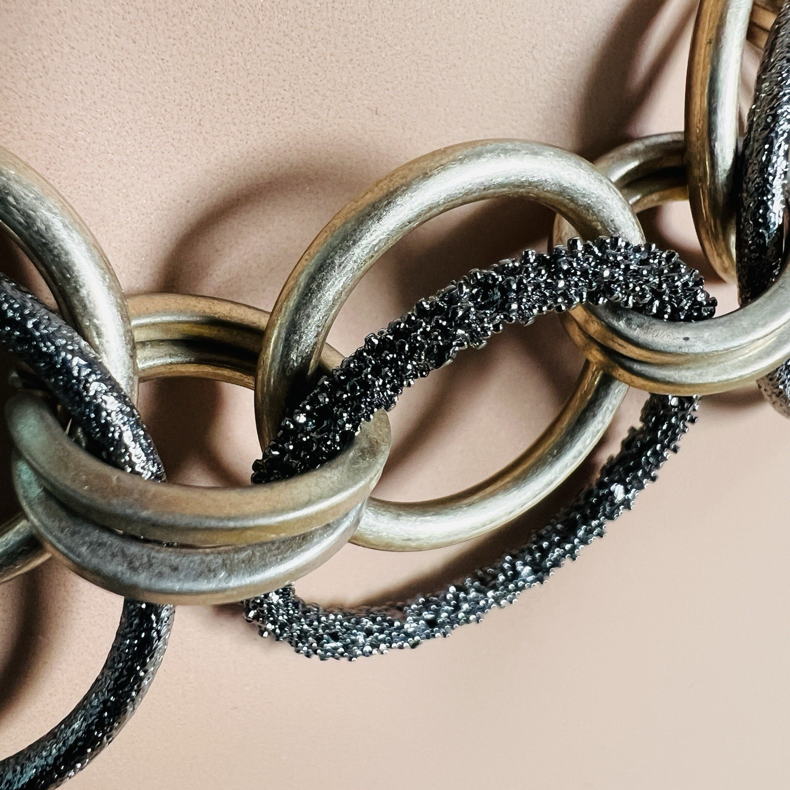 Elegant Gold & Black Chained Bib Necklace, Sparkling Hooped Statement Piece