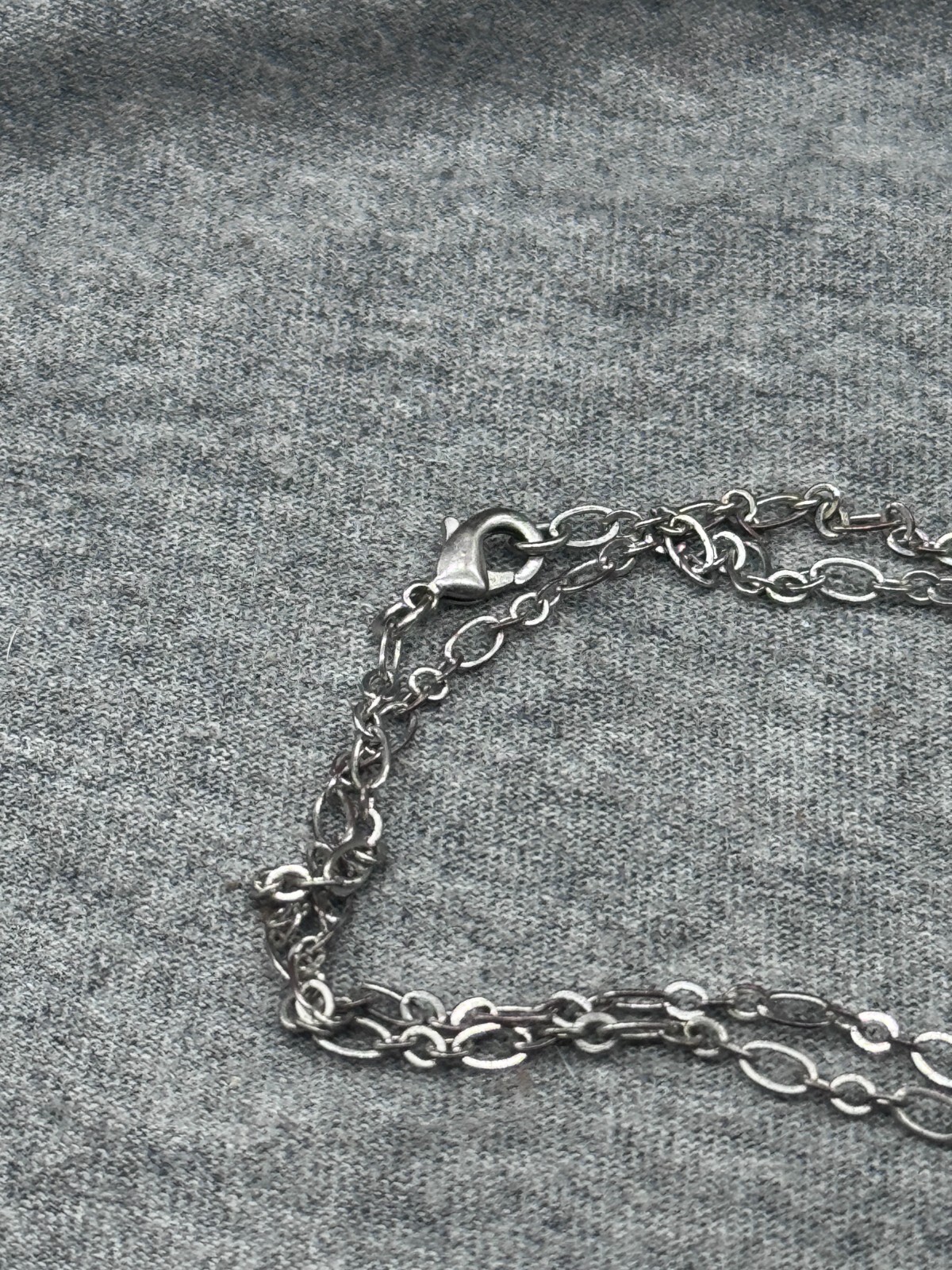 Simple Silver Tone Two Stranded Choker Necklace 28″ Cable Variation Link Chain