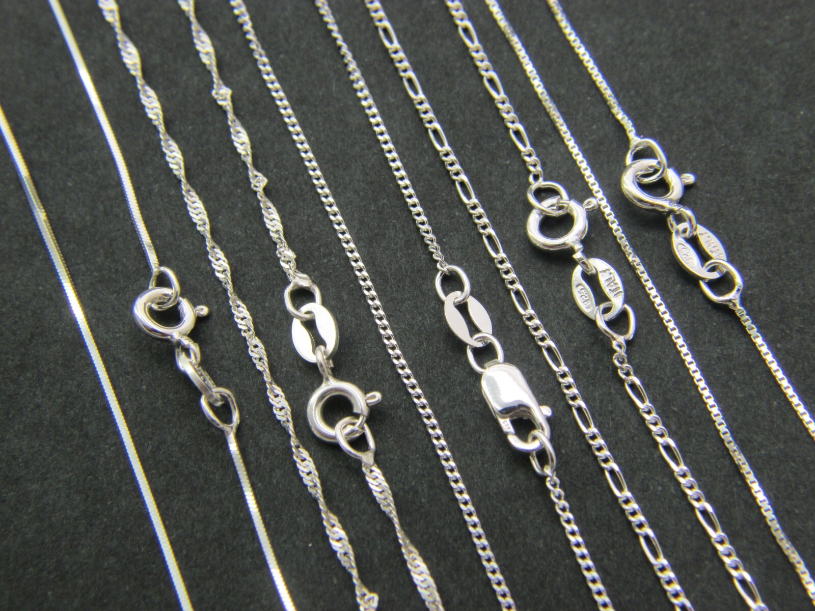 18″ lot of 5 Sterling Silver Chain Necklace 925 chains wholesale box,rope,figaro