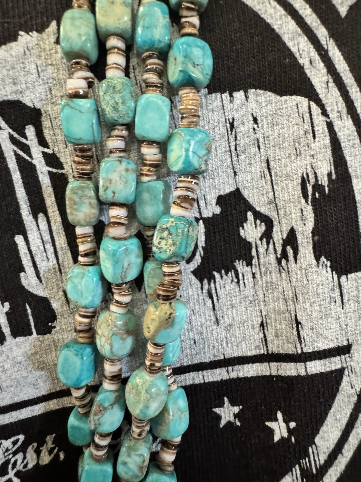4 Strand Turquoise Nugget & Heishi Shell Necklace Blue Green Southwest 36”