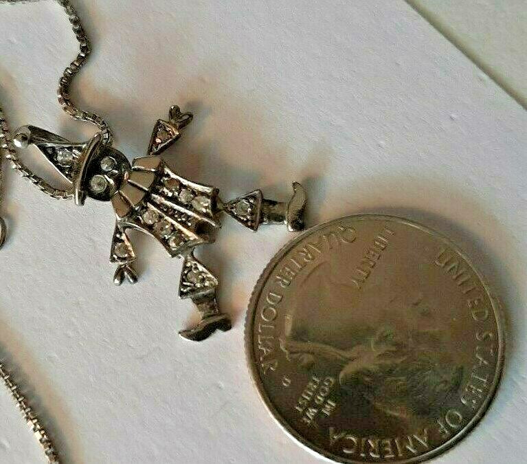 Vintage 925 STERLING SILVER Chain Necklace w/ Scarecrow -18″ – 5.3 Gram