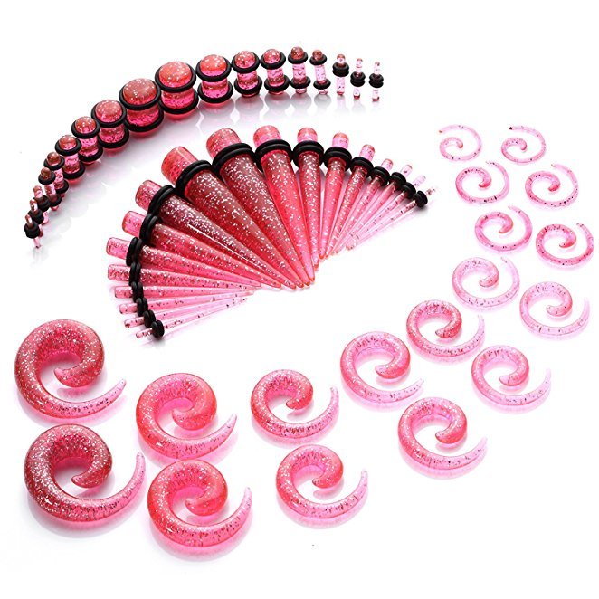 54PCS Ear Taper Stretching Gauges Kit 14G-00G Spiral Taper Plugs Body Piercing
