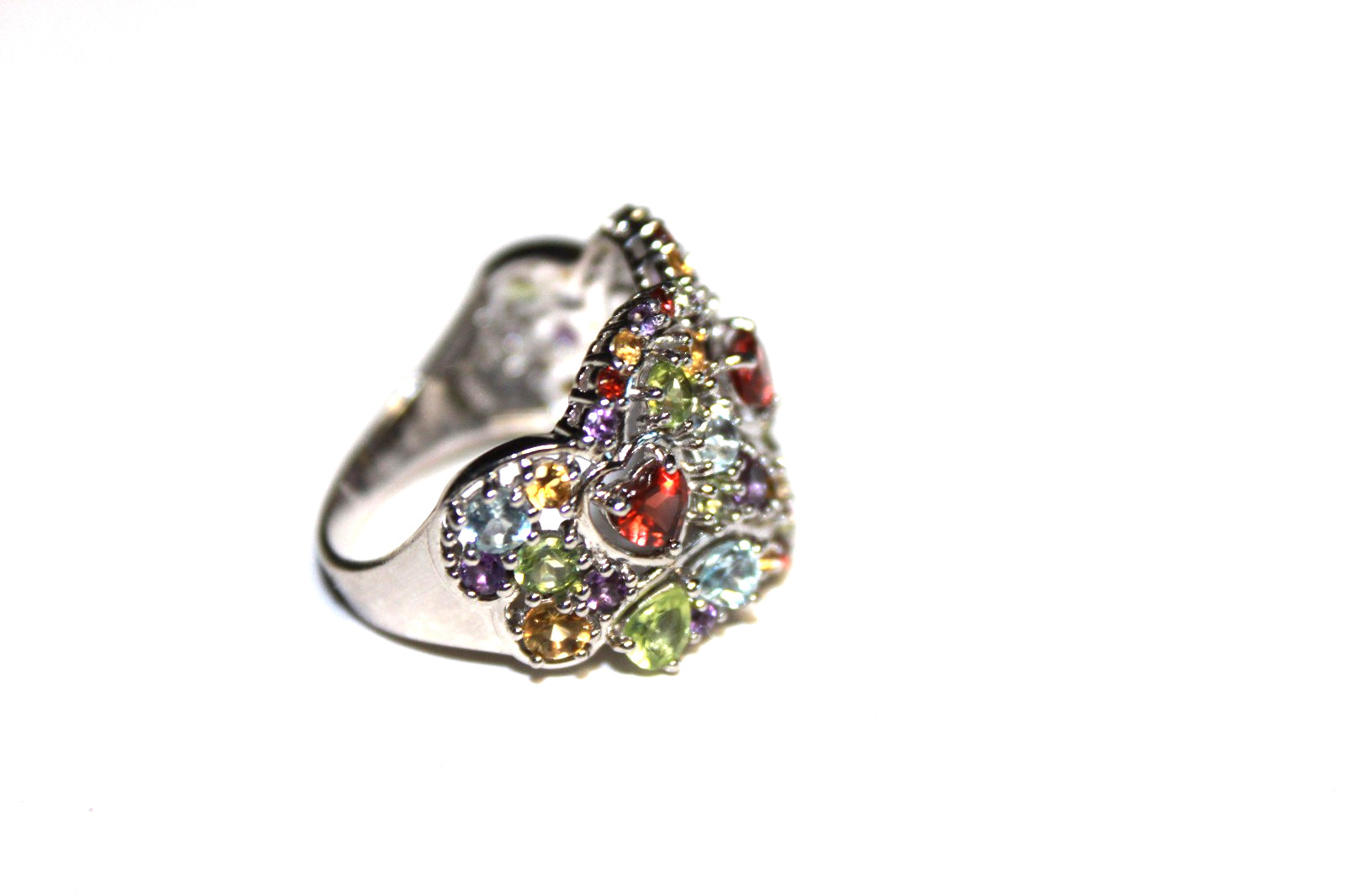 SIGNED BBJ 925 BANGKOK STERLING SILVER AND MULTI GEMSTONE RING SIZE 8 1/2