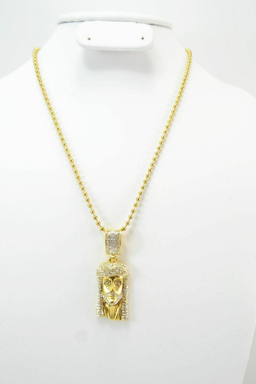 14k Gold Finish Mini Jesus Sterling Simulated Diamond Pendent Charm