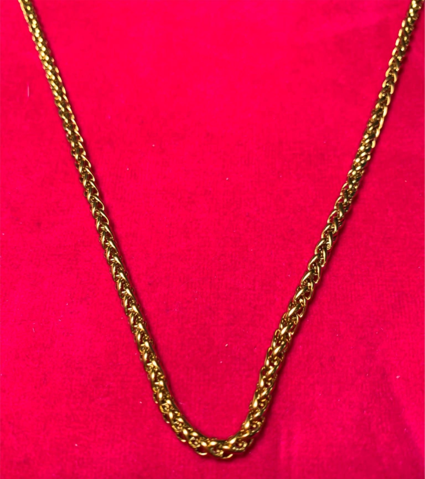 7″-44″ Unisex 3mm Gold Plated Stainless Steel Braided Wheat Necklace