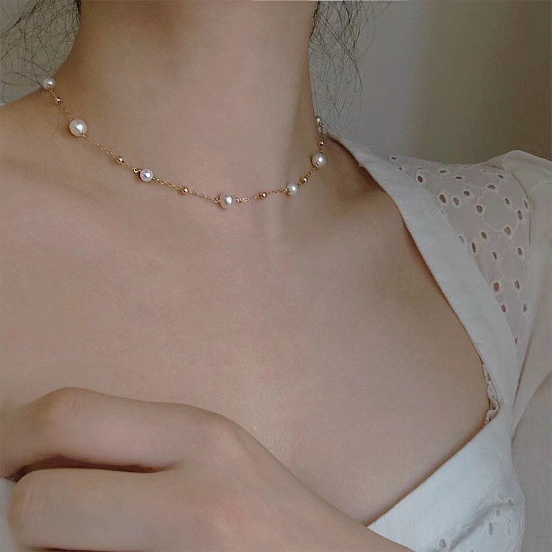 18K Solid Gold Real White Japanese Akoya 6-6.5mm Pearl Necklace Fine Jewelry