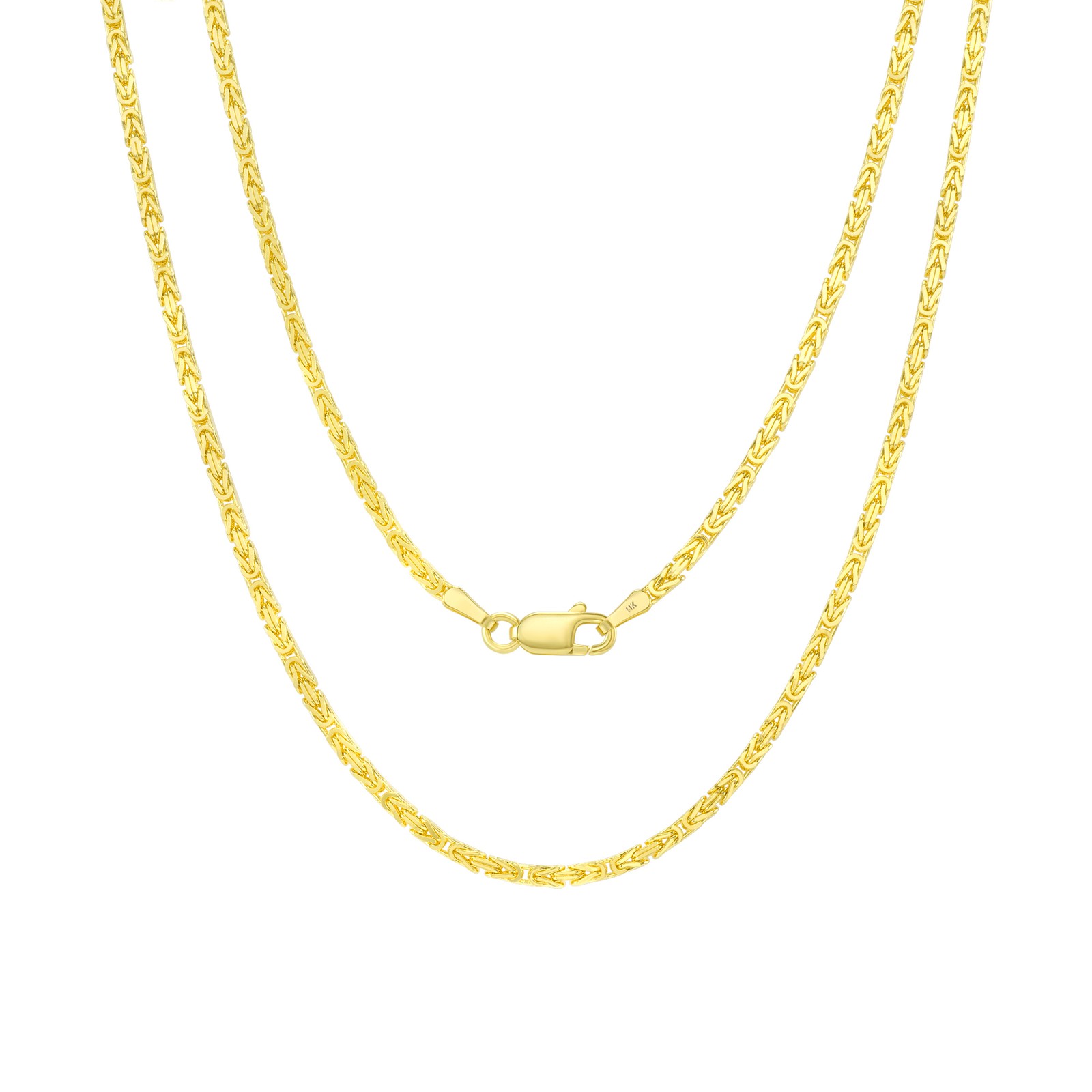 Mens 14K Yellow Gold Solid 2mm Byzantine Box Link Chain Pendant Necklace 24″