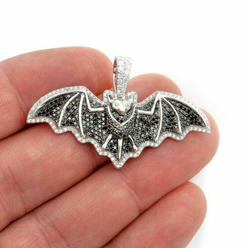 2.20 Ct Black and White Round Diamond 14K White Gold Finish Flying Bat Pendant