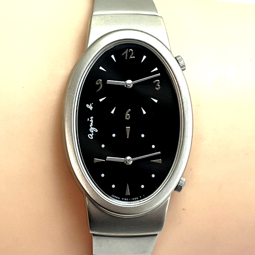Seiko agnes b. Y150-IN20 Dual Time Quartz Japan Oval SS Bracelet Watch #B818