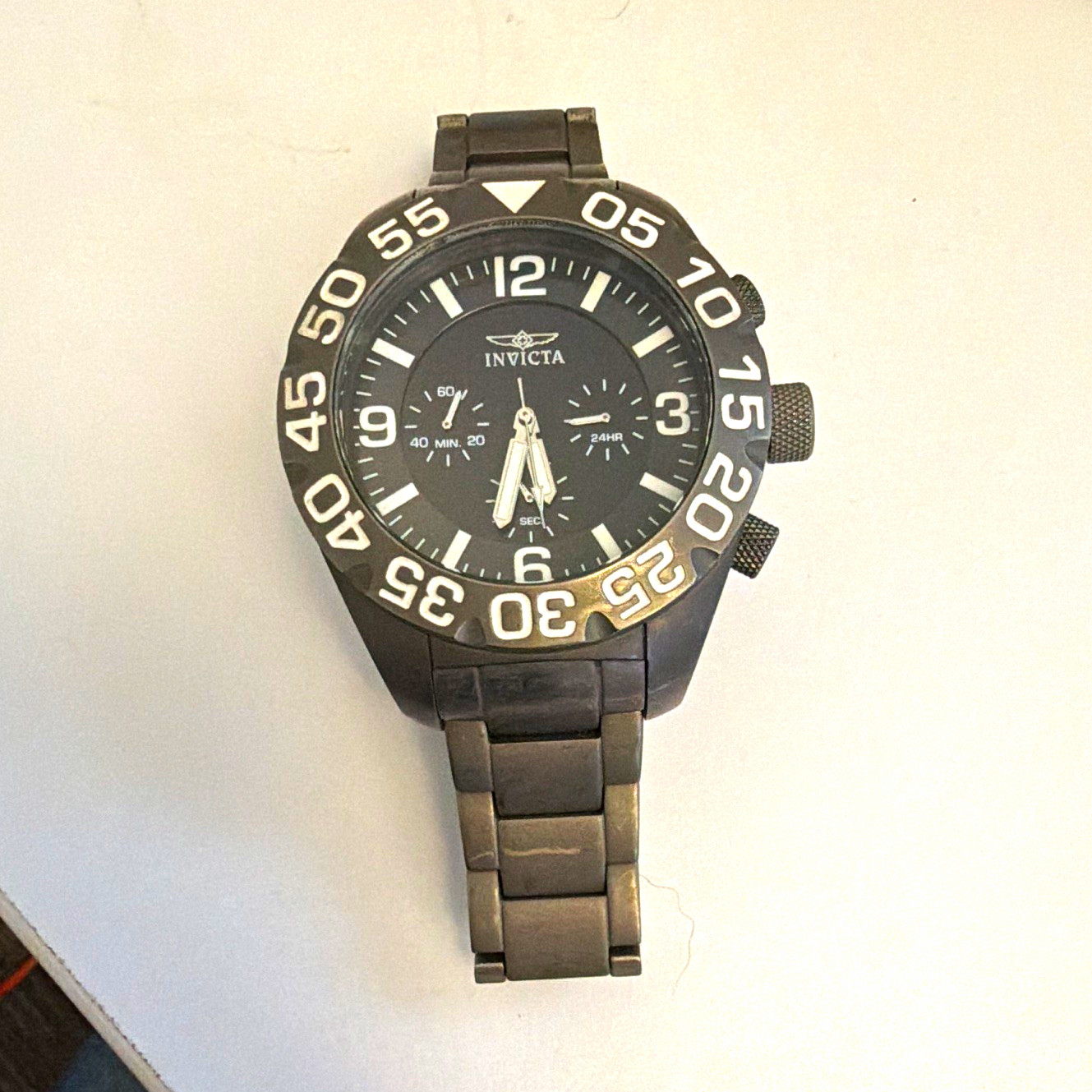 Invicta Men’s Quartz Chronograph 12-Hour Black Dial 50mm Gray Bracelet 50m