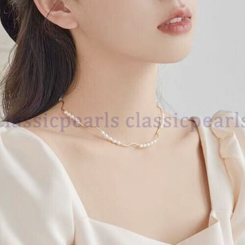 17in Beautiful Design Natural Mini AAA+ Akoya White Pearl Necklace 14k Gold P