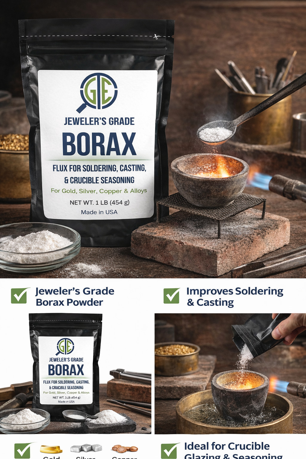 Borax Flux 1 LB Melting Gold Silver Crucible Jewelry Casting Refining Metal 16OZ