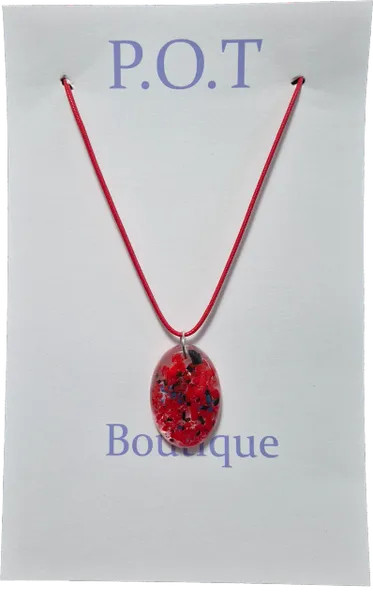 Red Oval Pendant Necklace/Jewelry For Teens/Girls/Casual Fashion/Glossy/Gifts