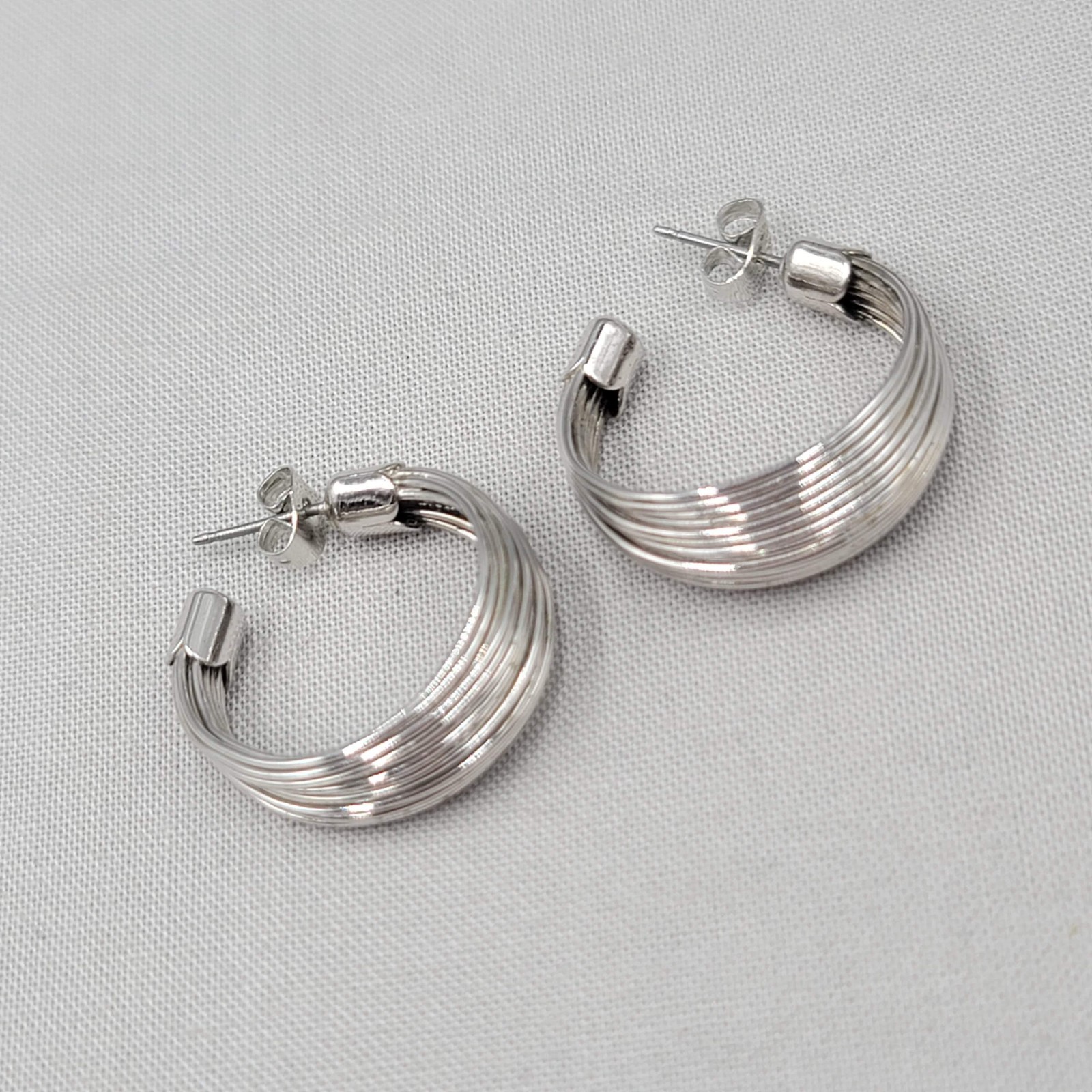 Multi Wire Hoop Pierced Earrings Silver tone 1″