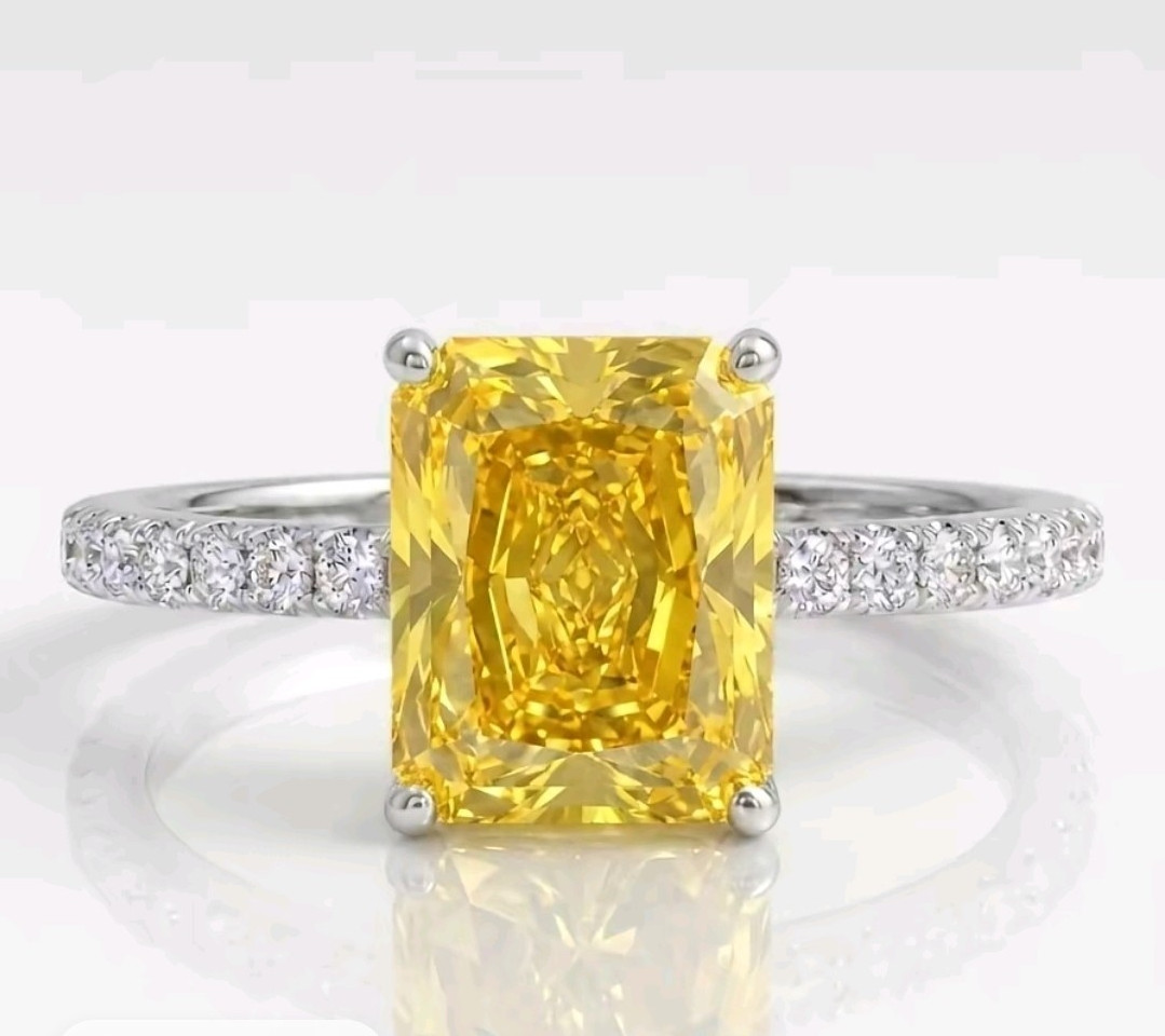 UGI Certified 4.00ctw Lab-Grown Radiant Yellow Gemstone 925 Sterling Silver Sz 7