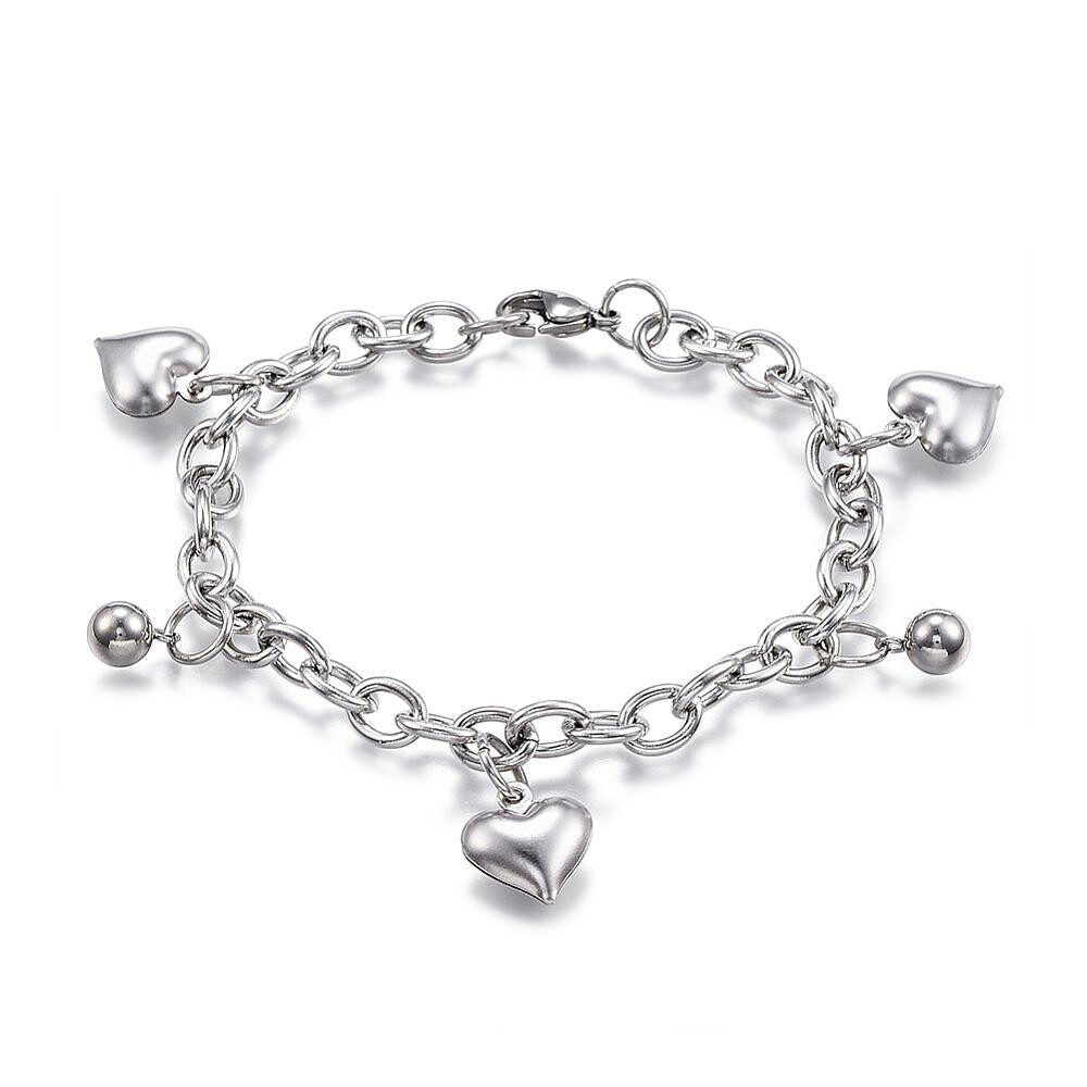 304 Stainless Steel Charm Bracelet Heart Silver 7.5″ Inch x6mm Z74