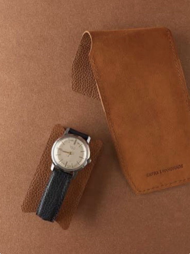 Aged Tan Leather watch pouch / travel case, “R” engraved