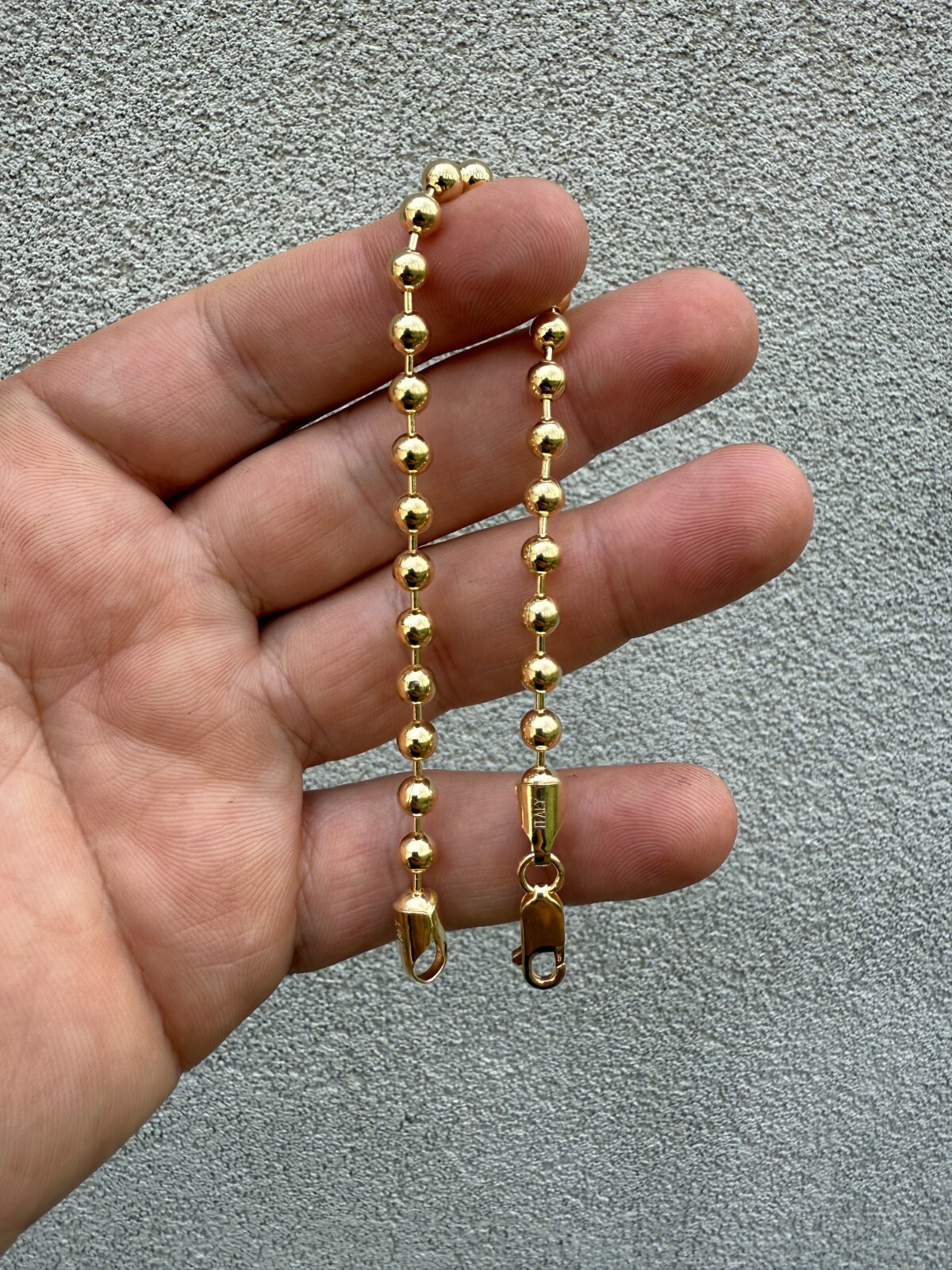 Men’s Solid 14k Gold Over 925 Silver Ball Bead Bracelet 5mm Thick Beads – 8″