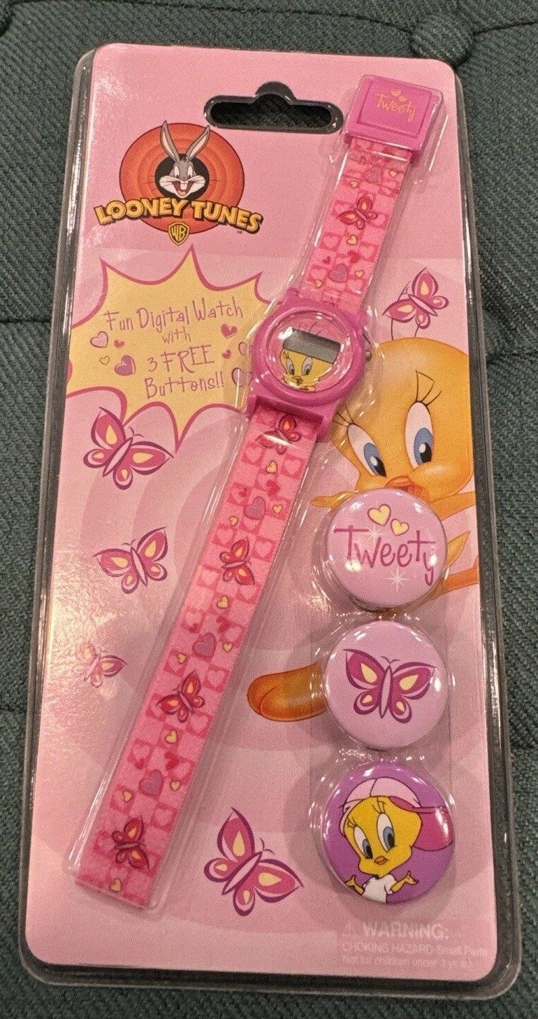 Looney Tunes Tweety Digital Watch Gift Set w/ 3 Buttons Pink Kids Sealed NIP