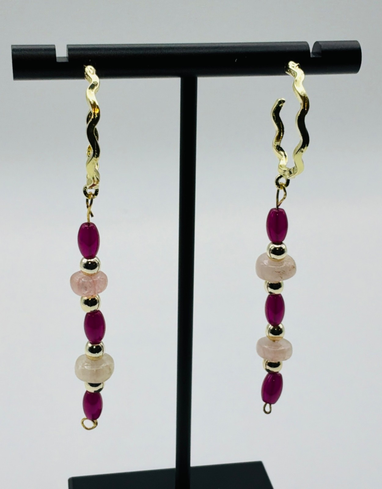 Lab Grown Ruby & Morganite Hoop Dangle Earrings