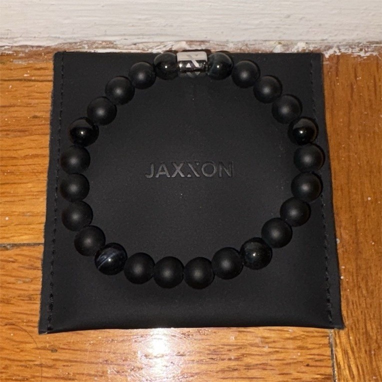 JAXXON Black Beaded Bracelet Signed Round Ball/Bead No Closure w/ Pouch