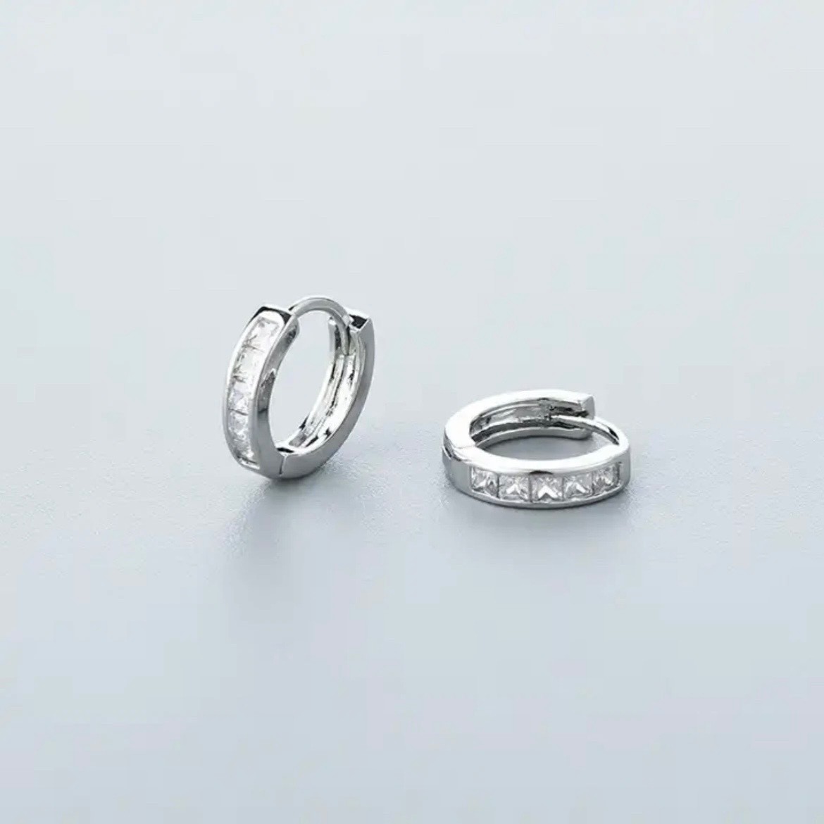 925 Sterling Silver Plated Square CZ Huggie Hoop Earrings Women Men
