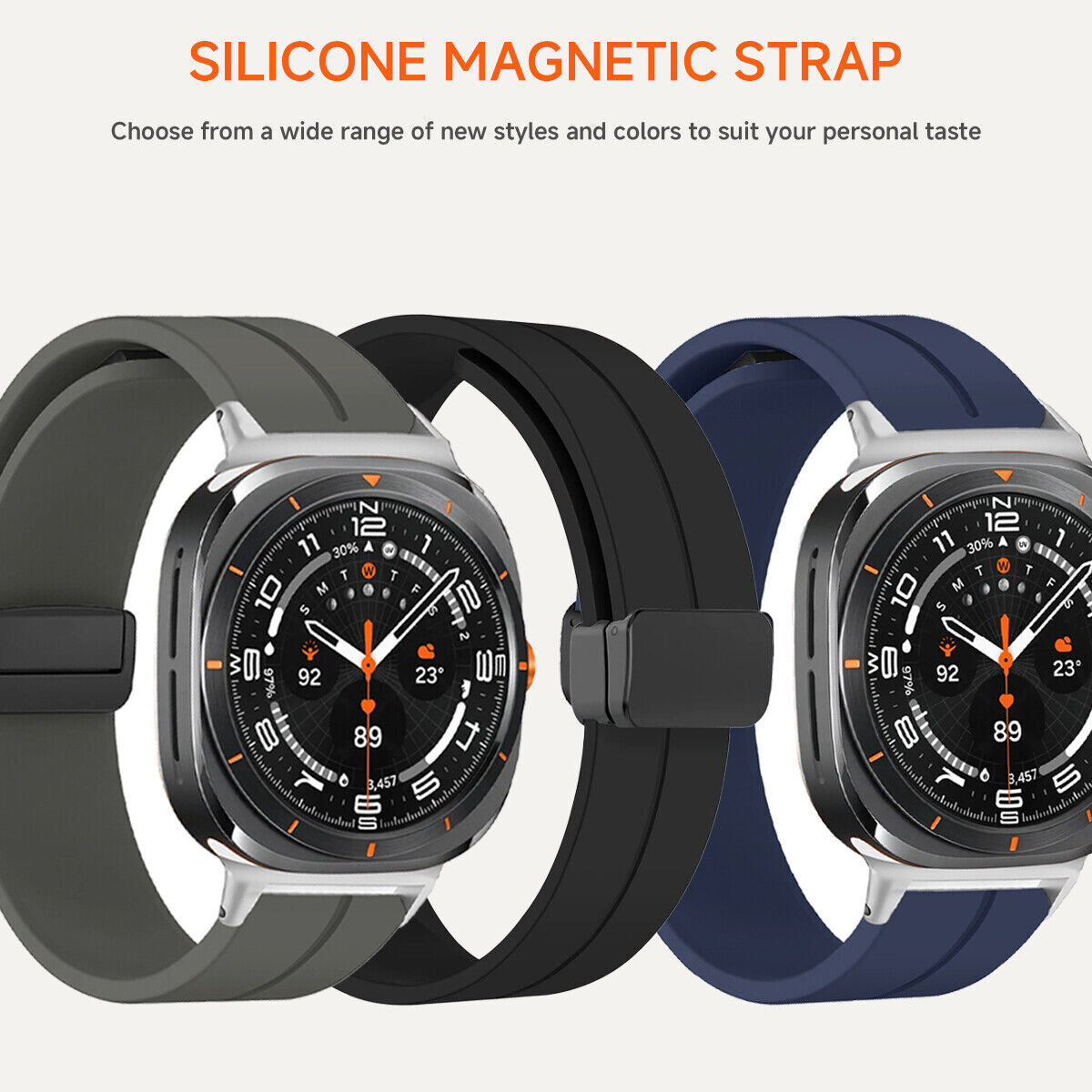 Metal Magnetic Buckle Strap For Samsung Galaxy Watch 7 Ultra 47mm Silicone Band