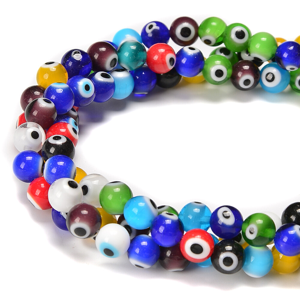 Multi-Color Evil Eye Glass Smooth Round Beads 6mm 8mm 10mm 15.5″ Strand