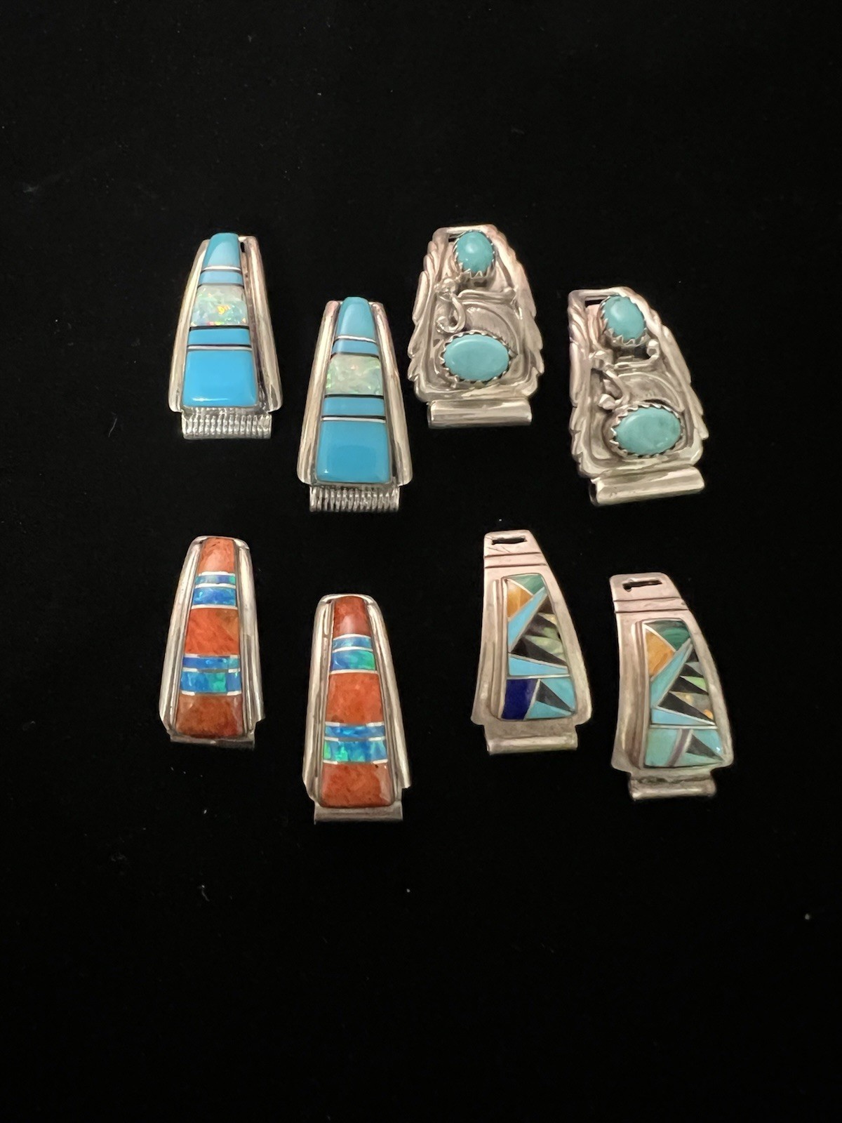 Vintage Sterling Native American Indian Handmade SMALL Watch-Tip LOT (4) Signed
