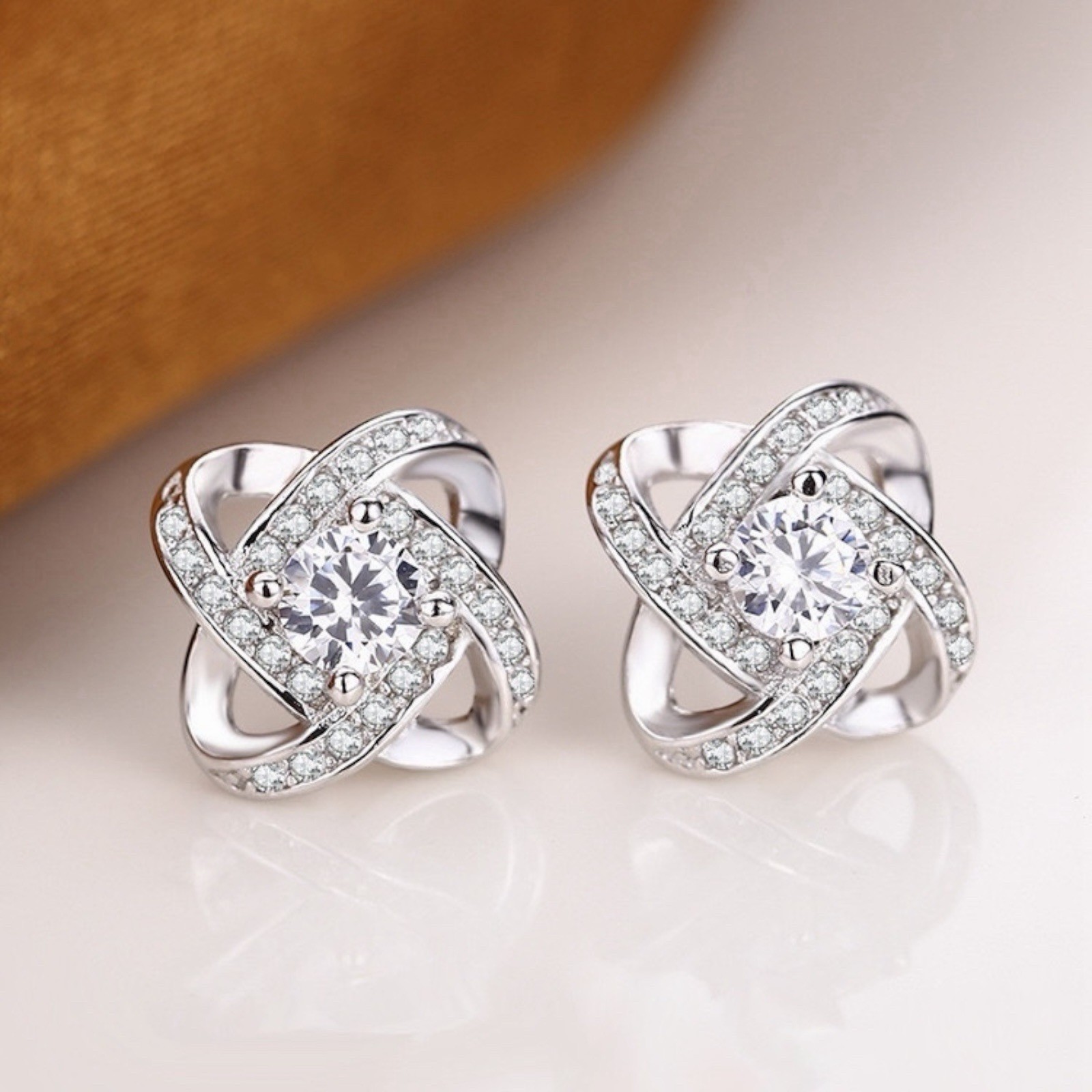 Silver Plated Jewelry Love Forever Elegant Crystal Earrings Lab-Created A65