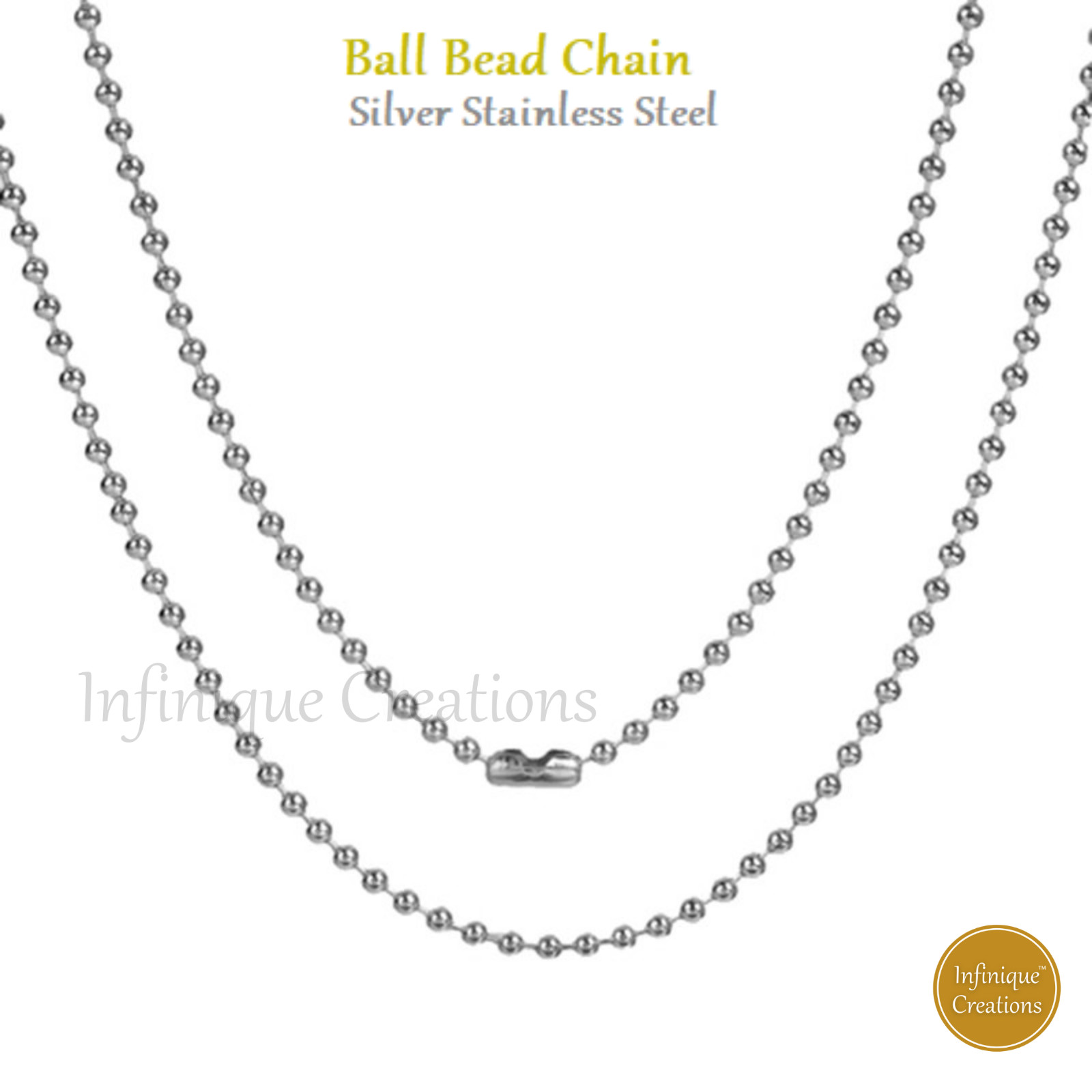 Stainless Steel Silver Ball Bead Chain Bracelet Necklace Men Women 1mm-5mm 7-38″