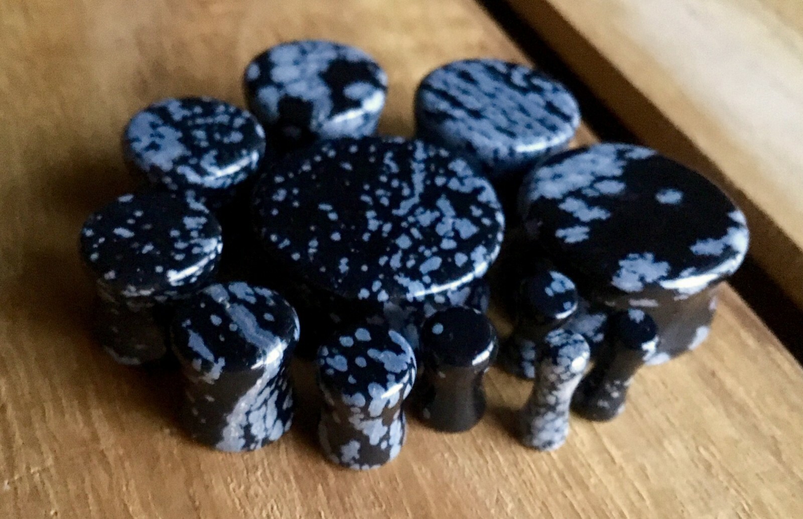 PAIR Snowflake Obsidian Stone Plugs Gauges – 3mm (8g) to 25mm (1.5″) available!